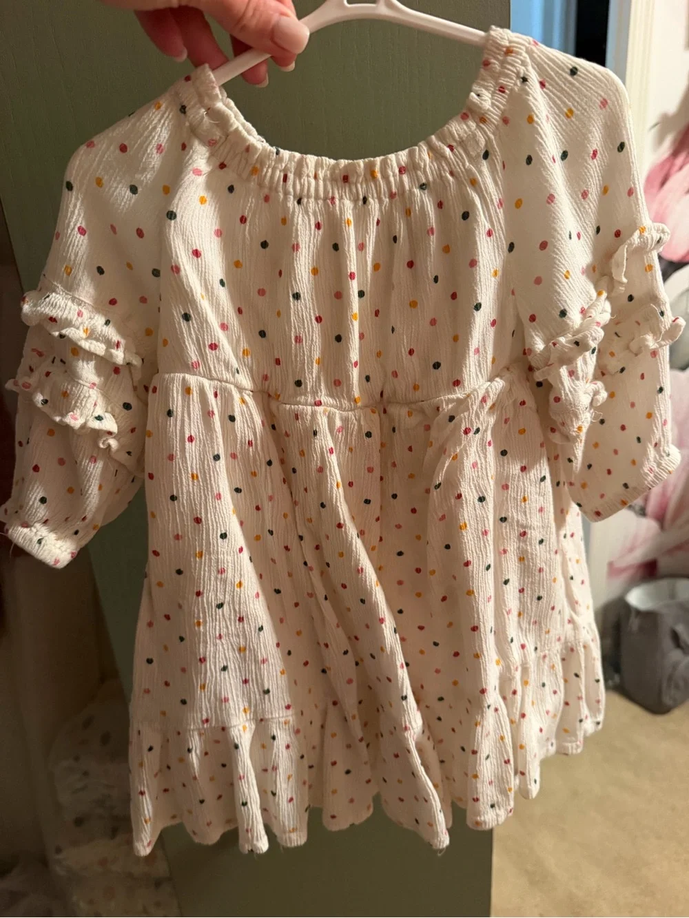 Old Navy Cream Polka Dot Ruffle Sleeve Dress
